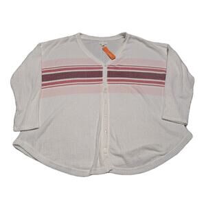 COLSIE, Button Down Waffle Knit Cardigan Sweater, White/Pinks, Women's XL NWT